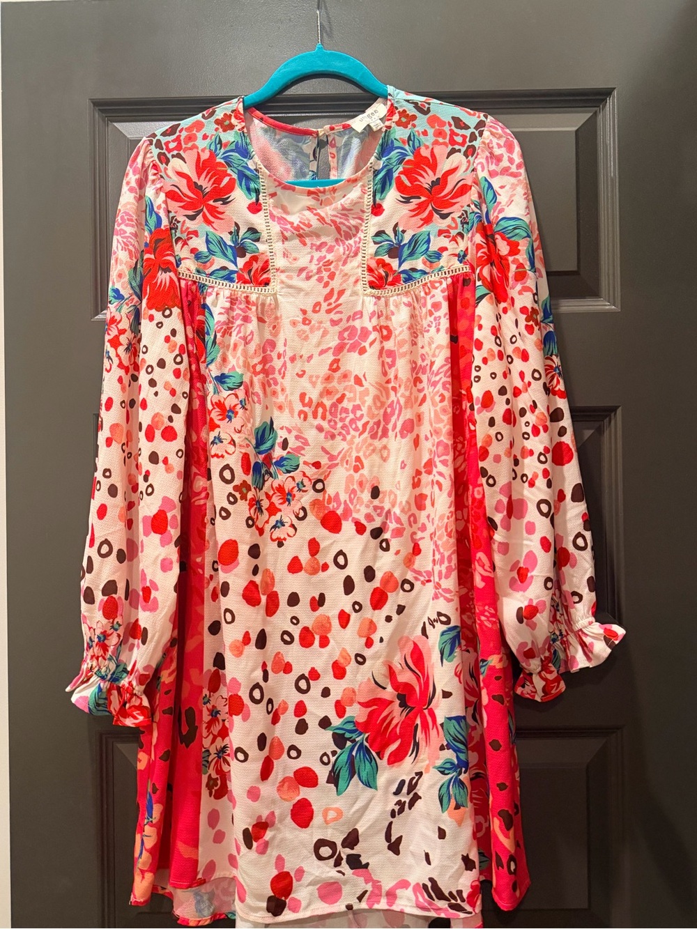 Umgee Floral & Dot Print Tunic in Turquoise, Coral, Blue